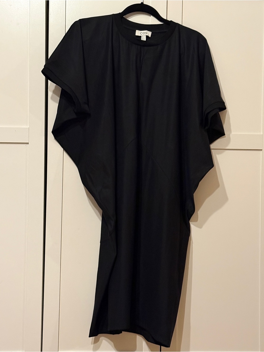 COS Black Midi Dress with Draped Short Sleeves